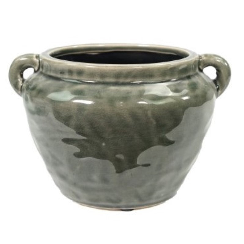 Vase / Planter - Ceramic wide-mouth jar with double handles H13x21x18cm
