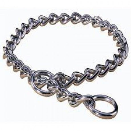 Durable 30-inch chrome-plated choke chain for effective dog training and control, suitable for various breeds.