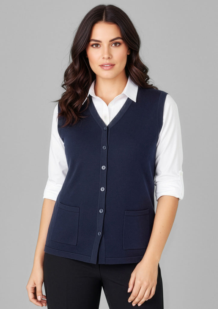 Button Front Womens Knit Vest - Navy