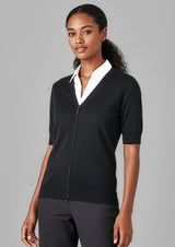 Zip Front Womens Short Sleeve Knit Cardigan - Black