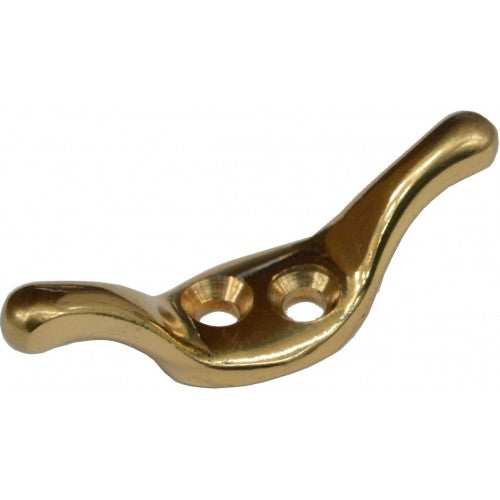 Brass cleat hook with outer screws, 2 inches, for organizing curtain and blind cords elegantly and effectively.