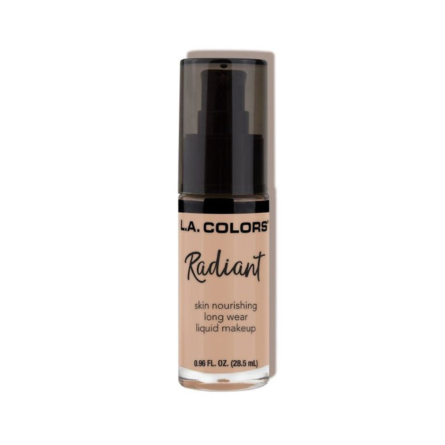 Beige liquid foundation with buildable coverage and moisturizing ingredients for a dewy finish.