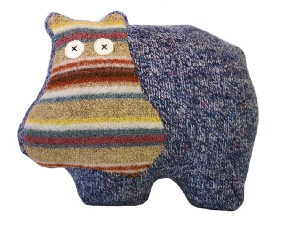 Cuddly Pillow Pal Hippo made from recycled fabric, perfect for kids to snuggle, play, and relax with.