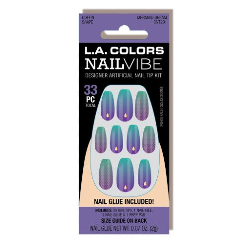 Artificial Nail Tip Kit - LA Colors Frill Nail Vibe Mermaid Dream (33pc)