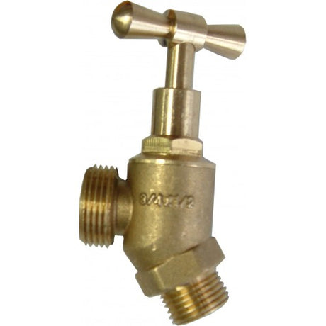 Brass Hose Cock 15mm Angle Valve, unpolished finish for durable plumbing and irrigation with precise water control.