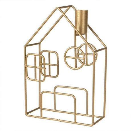 Cosy Copper Gold Metal House Candle Holder, 20cm H, 14cm W, with a unique house design ideal for creating warm ambiance.