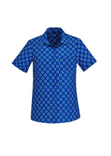 Florence Womens Daisy Print Short Sleeve Shirt - Electric Blue