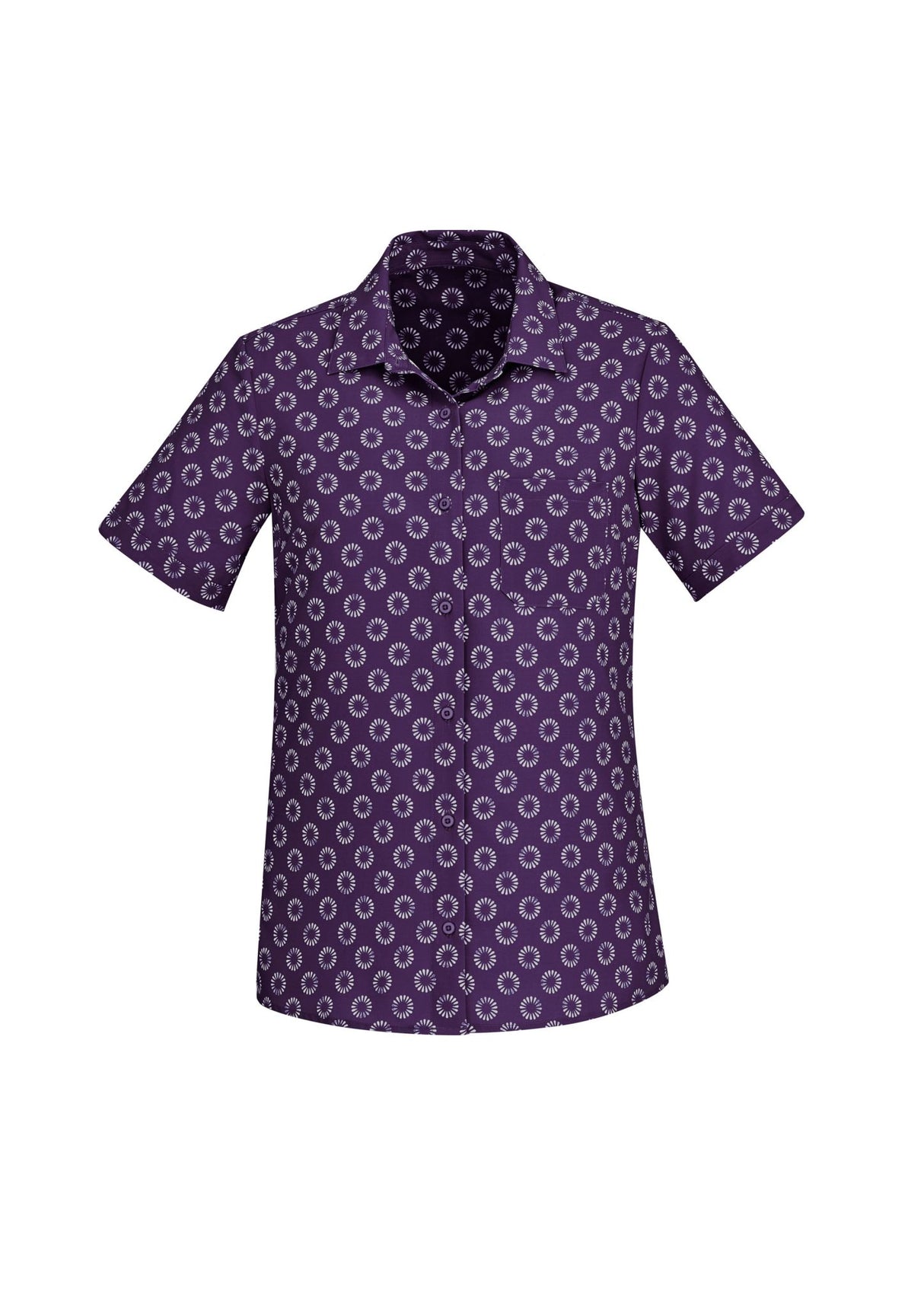 Florence Womens Daisy Print Short Sleeve Shirt - Purple
