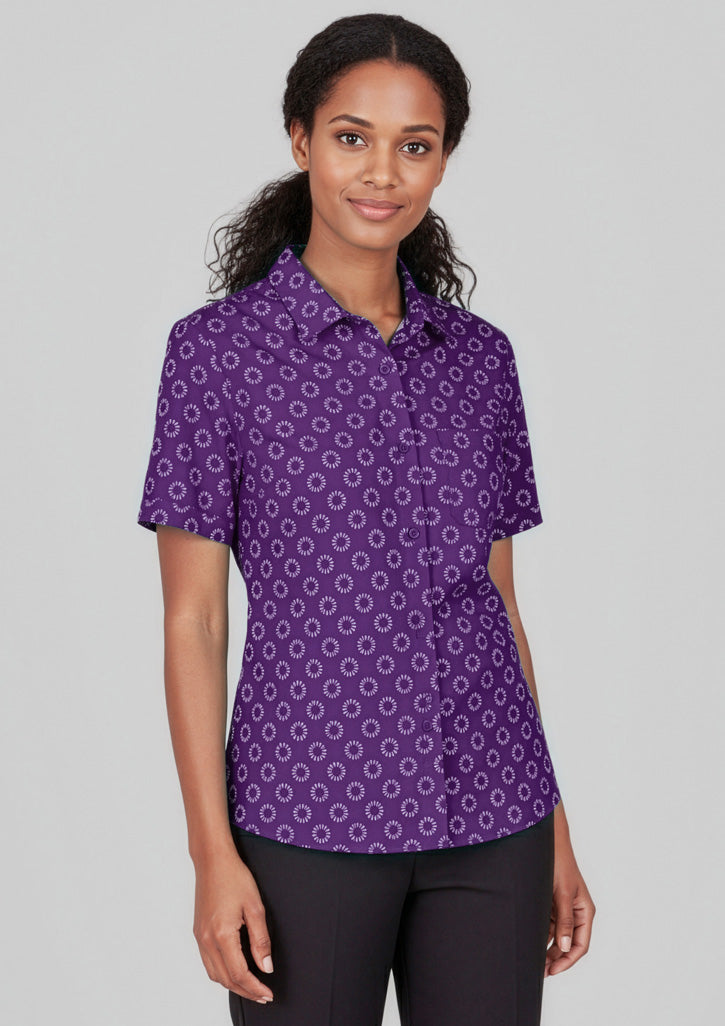 Florence Womens Daisy Print Short Sleeve Shirt - Electric Blue