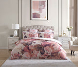 Elegant Queen Duvet Cover Set featuring large blush winter blooms, 100% cotton sateen, includes duvet cover and 2 pillowcases.