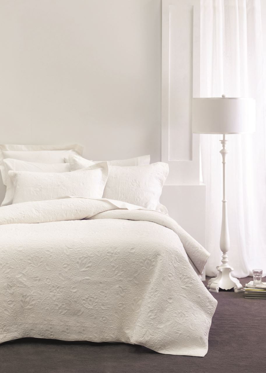 Chantel Bedspread in white, 100% cotton, includes bedspread and matching pillowcase for a serene bedroom aesthetic.