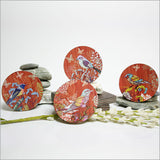 Set of 4 bird-themed coasters, vibrant designs on durable MDF, perfect for protecting surfaces and enhancing decor.