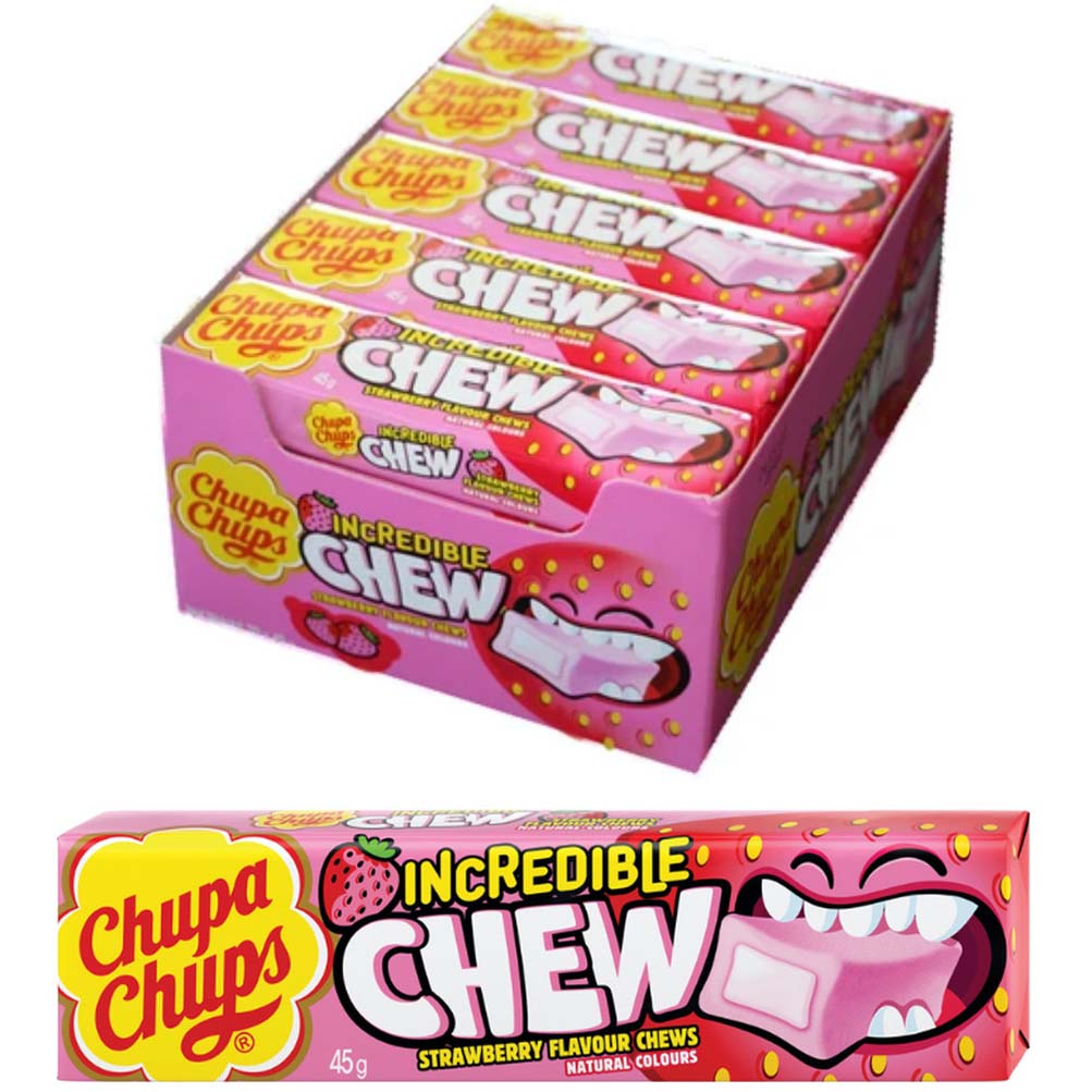 Chupa Chup Incredible Chew Strawberry 45g - Pack of 20