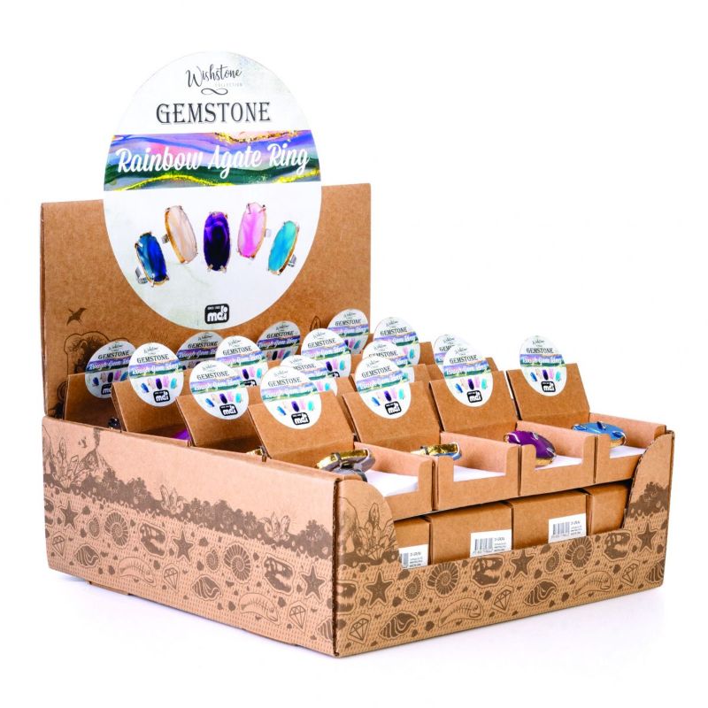 Gemstone Rainbow Agate Filigree Ring (Box of 48 Asstd)
