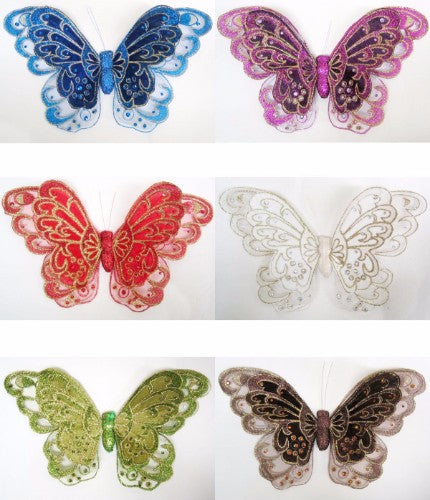Large Black Gauze Glitter Feather Butterfly  - 38cm