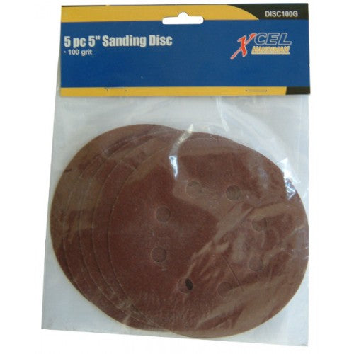 125mm sanding disc with 100g grit, features 8 dust-extraction holes and compatible hook & loop fastener for versatile use.