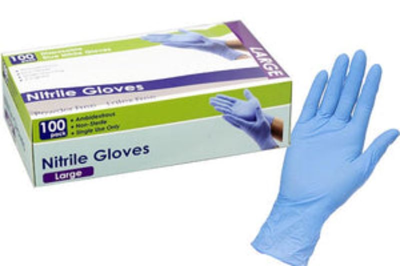 100-pack of large disposable nitrile gloves, latex-free, chemical-resistant, ideal for healthcare and food service.