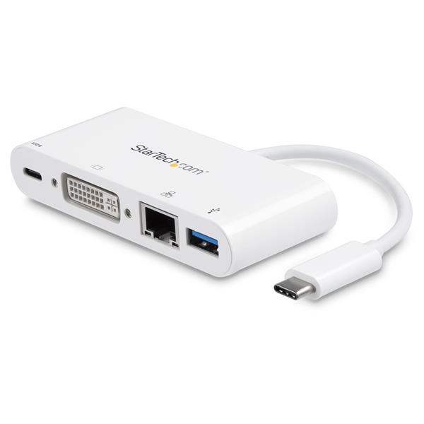 USB-C Multiport Adapter for Laptops - 60W Power Delivery, DVI, GbE, USB 3.0 Hub