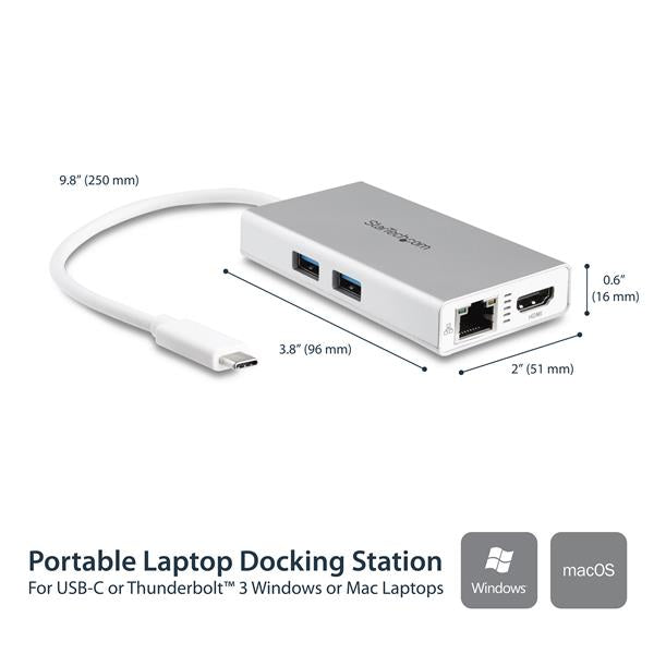 USB-C Multiport Adapter with 4K HDMI, Ethernet, USB 3.0, and Power Delivery - Silver/White