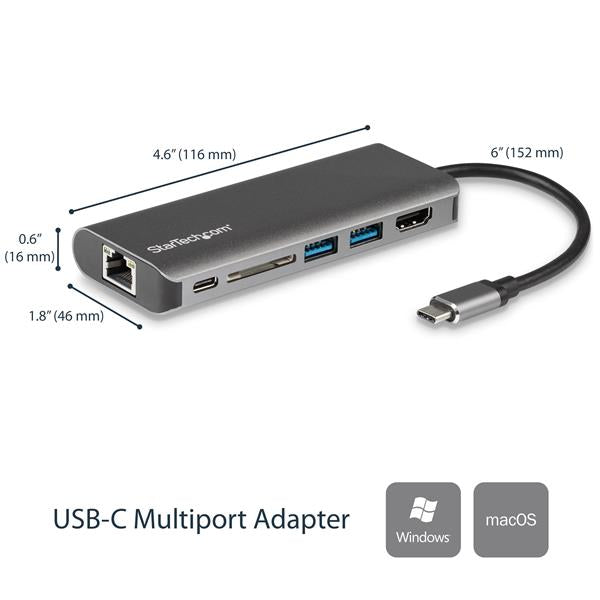 USB-C Multiport Adapter with 4K HDMI, SD Card Reader, Gigabit Ethernet & USB 3.0