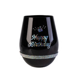Happy Birthday Black Stemless Wine Glass