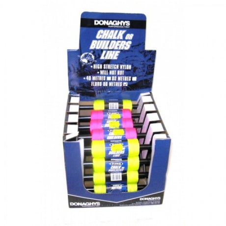 Durable Donaghys builders line in assorted colors, 80m roll, ideal for construction and landscaping projects.