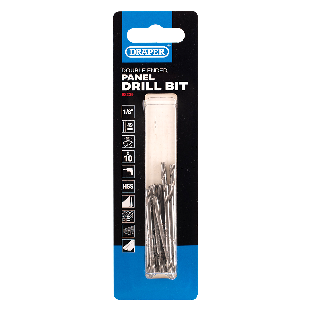 DRAPER 1/8" Double-Ended HSS Stub Drill - 10 Pack