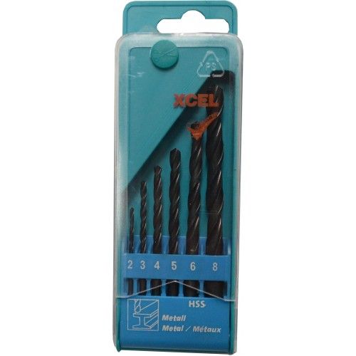 Xcel 6-piece HSS Black Drill Set in various sizes for precision drilling in metal, wood, and plastic.