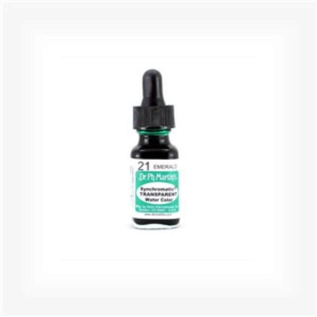 Dr. Ph. Martin's Synchromatic EMERALD watercolor ink in 0.5oz glass bottle with eyedropper for precision and vibrancy.