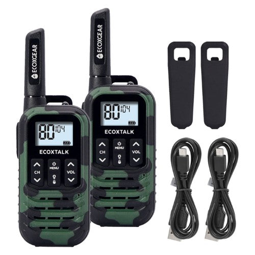 Ecoxgear Ecoxtalk 500mw Compact Handheld UHF Radio 3km Green Camo, 2’s Pack