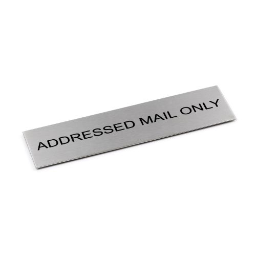 Adhesive "Addressed Mail Only" Black 170 x 50 - Brushed Stainless Steel