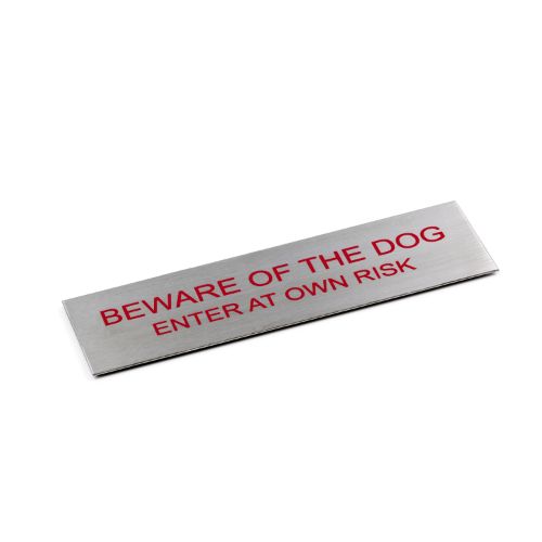Adhesive "Beware Of The Dog" Red 170 x 50 - Brushed Stainless Steel
