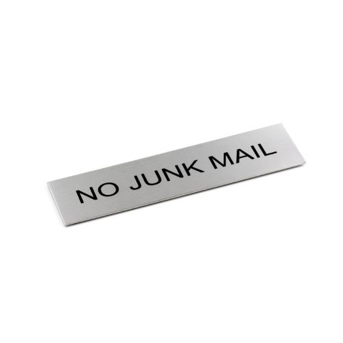 Adhesive "No Junk Mail" Black 170 x 50 - Brushed Stainless Steel