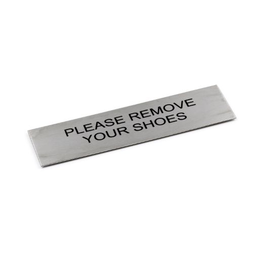 Adhesive "Please Remove Your Shoes" Black 170 x 50 - Brushed Stainless Steel