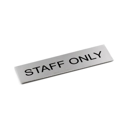 Adhesive "Staff Only" Black 170 x 50 - Brushed Stainless Steel