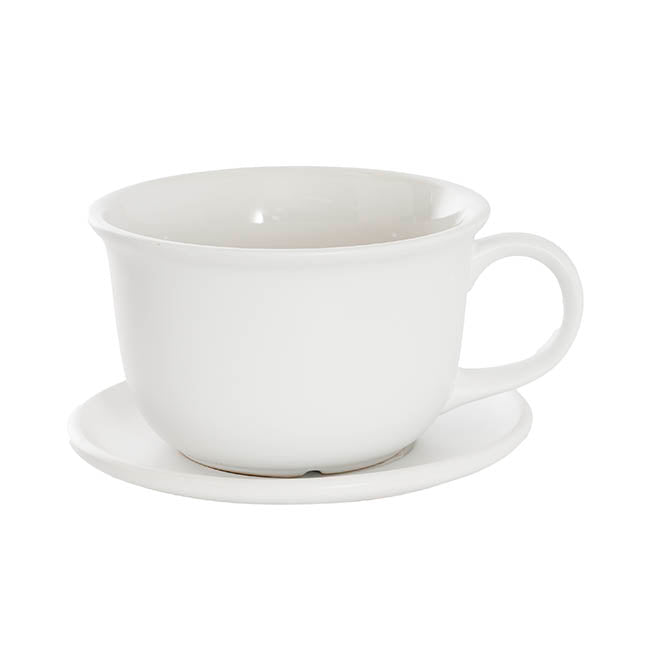 Ceramic Coffee Cup Pot & Plate Matte White