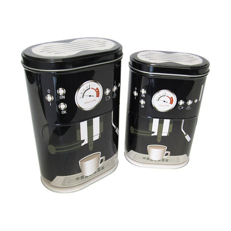 Set of 2 retro coffee tins for espresso, featuring elegant designs in two sizes.