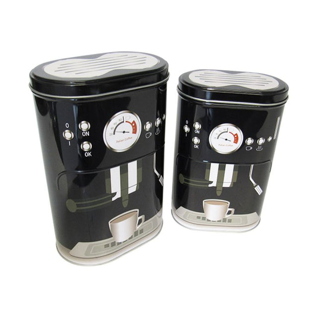 Set of 2 retro coffee tins for espresso, featuring elegant designs in two sizes.