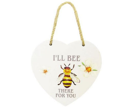 Heart-shaped wooden sign with twine hanger, perfect for bee lovers and rustic home decor, 15 x 15 cm.