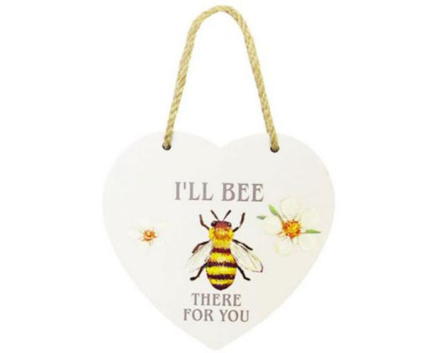 Heart-shaped wooden sign with twine hanger, perfect for bee lovers and rustic home decor, 15 x 15 cm.