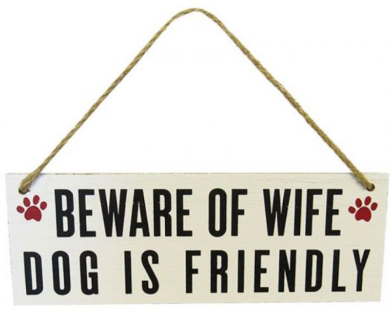 Charming wooden dog-themed wall art with twine hanger, measuring 28 x 10 cm, perfect for pet lovers.