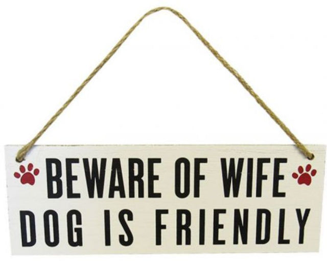 Charming wooden dog-themed wall art with twine hanger, measuring 28 x 10 cm, perfect for pet lovers.