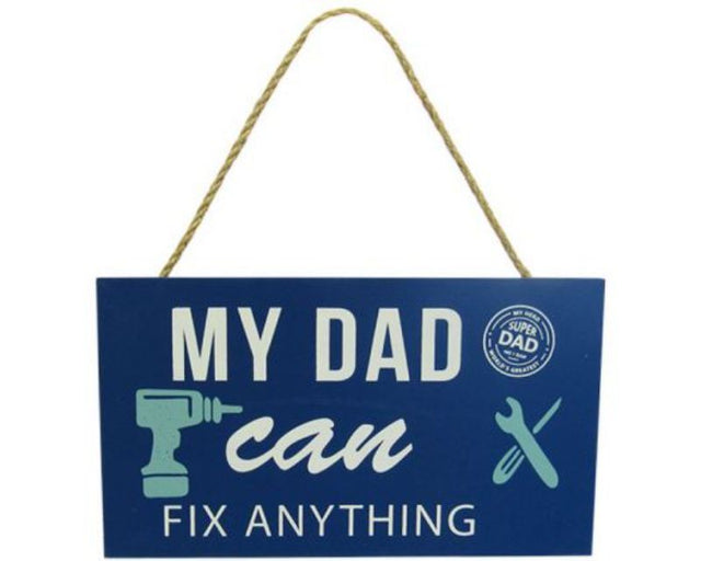 Rustic wood sign for man caves, featuring a twine hanger, measuring 21 x 12 cm, celebrating dads and DIY culture.