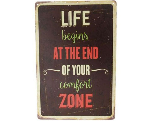 Colorful retro tin sign promoting comfort and relaxation, measuring 30cm x 20cm, ideal for home décor.