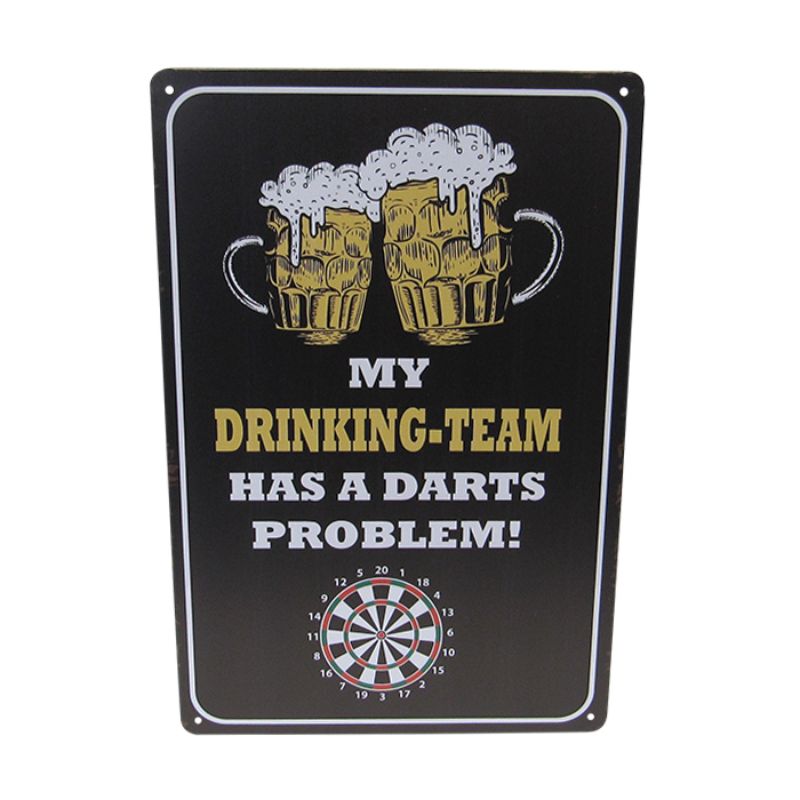 Retro 30cm tin art sign featuring quirky darts design, perfect for easy display.