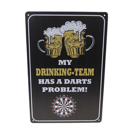 Retro 30cm tin art sign featuring quirky darts design, perfect for easy display.