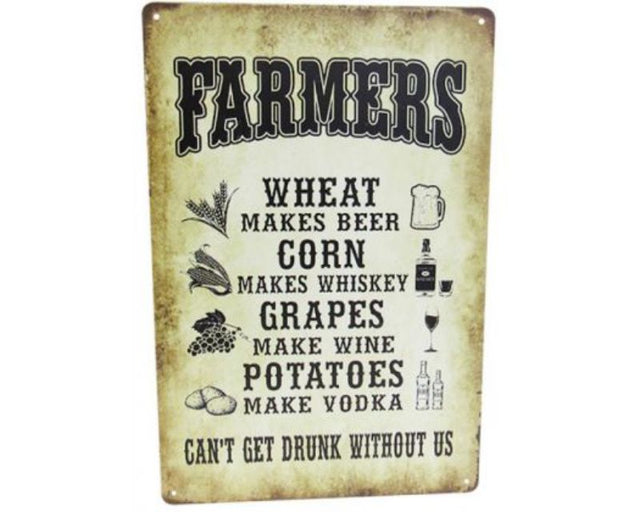 Vintage tin art sign featuring a playful farmer design, perfect for quirky home decor, measuring 30cm x 20cm.