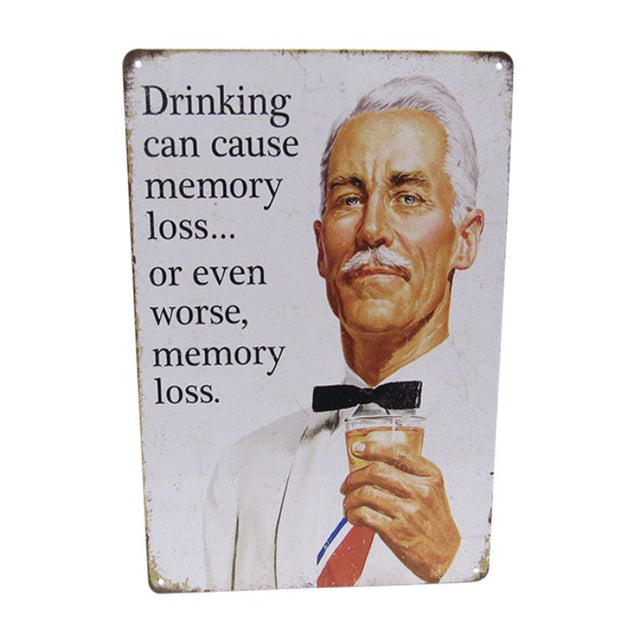 Retro tin art sign measuring 30cm x 20cm, featuring quirky design ideal for display on walls.