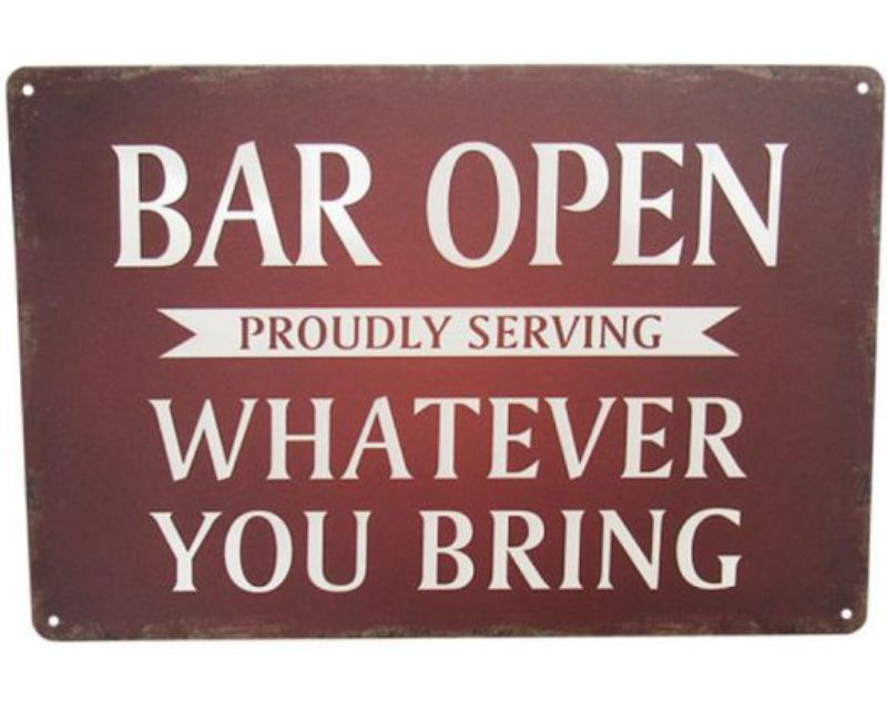 Retro Art Tin Open Bar sign, 30cm x 20cm, vibrant metal design for home or bar decor, perfect for gatherings.