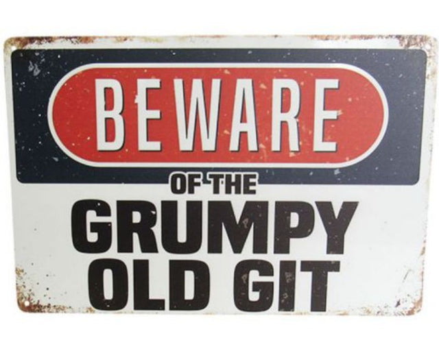 Retro-style tin sign 'Old Git' featuring vibrant colors and quirky design, perfect for adding personality to any space.